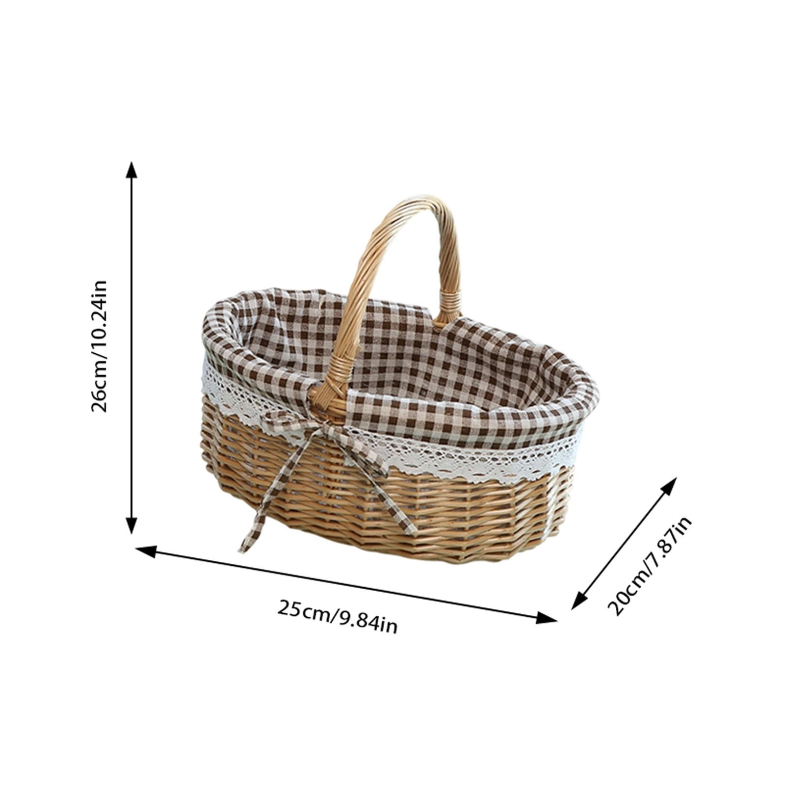 Multifunction Woven Picnic Basket with Removable Lace Print Liner, Portable Storage Basket, Suitable for Picnics, Camping, Hiking, Easter Decor, Spring Supplies, L9.8 x W7.8 x H10.2 in