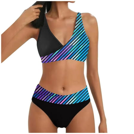 QYZEU Plus Size Swimsuit for Women Tankini Women Bathing Suit Shorts Women s Bikini Split Printing Hot Push Up Bikini Two Piece Swimwear Shorts And Top for Women Purple S
