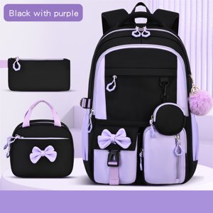 Toddler Backpack with Lunch Box Boys Backpack with Lunch Box for Preschool Backpack and Lunch Box Set with Pencil Bag for Kids Black with Purple