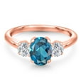 thumbnail image 3 of Gem Stone King 2.04 Ct London Blue Topaz G/H Lab Grown Diamond 18K Rose Gold Plated Silver Ring, 3 of 6