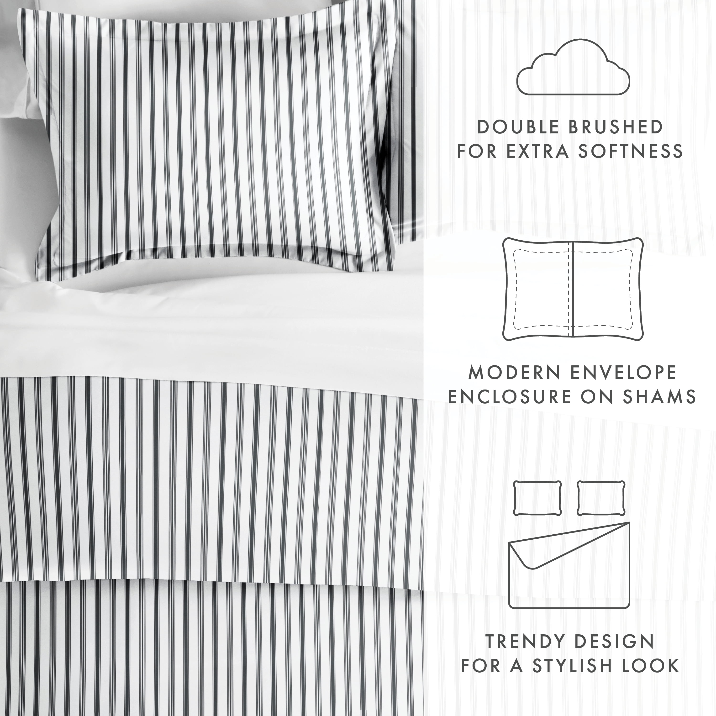 Noble Linens Gray Vertical Dreams Pattern 3-Piece Duvet Cover Set, King/Calking