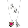 thumbnail image 1 of Delight Jewelry Silvertone Hot Pink & Silvertone Lime Green Heart with Black Ruffles Silver tone Zig Zag Christmas Tree Charm Necklace and Stud Earrings, 1 of 4