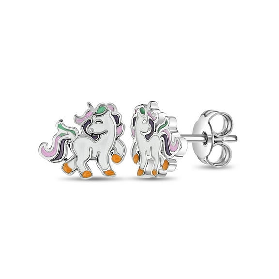 Galloping Unicorn Kids / Children's / Girls Earrings - Sterling Silver