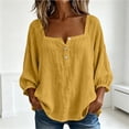 thumbnail image 5 of Miluxas Womens Long Sleeve Blouses Summer Cotton Linen Square Neck Tunic Shirts Button Up Loose Fit Business Casual Blouse Vacation Outfits Yellow, 5 of 7
