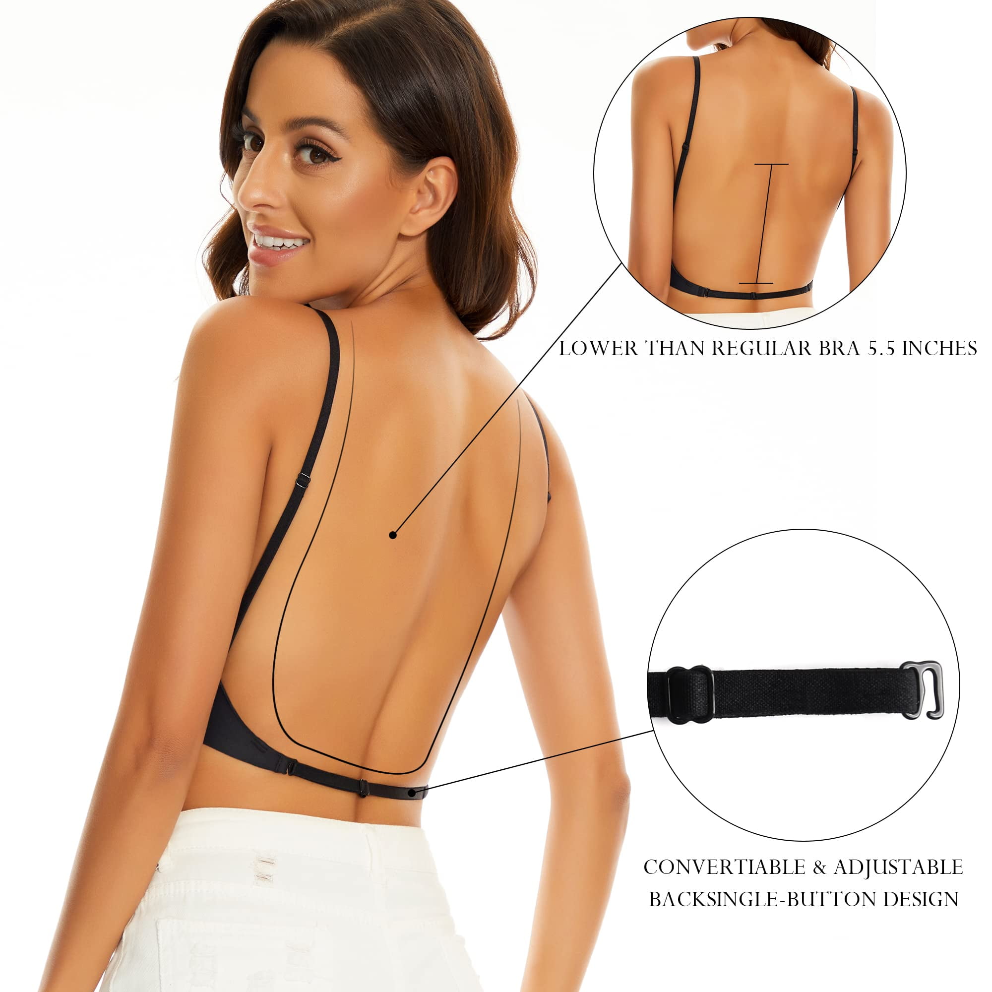 Strappy Low Back Bra for Women -Deep V Low Cut Backless