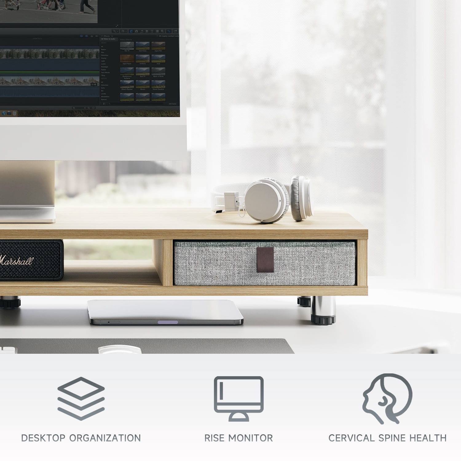 Fenge Monitor Stand, Dual Monitor Stand with 2 Drawers