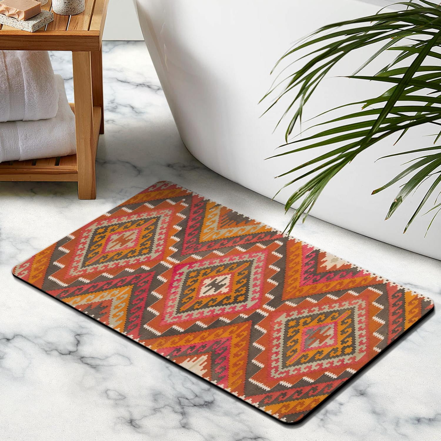 Exquisite Boho Bathroom Rugs: Non-Slip Aztec Bath Mat, Soft & Absorbent, Stunning Western Geometric Design - Ideal for Bathroom, Kitchen, Entryway, Farmhouse Decor, 20x32 Inch
