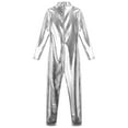 thumbnail image 4 of YiZYiF Kids Girls Shiny Metallic Dance Unitard One Piece Wet Look Bodysuit Long Sleeve Jumpsuit Silver L/140, 4 of 7
