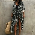 thumbnail image 2 of Fesfesfes Coverups for Women Print Chiffon Beach Kimono Long Cardigan Blouse Shawl Loose Tops Cover Up, 2 of 9