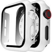 TAURI 2 Pack Hard Case Designed for Apple Watch SE/Series 6/5/4 44mm with 9H Tempered Glass Screen Protector, [Touch Sensitive] [Full Coverage] Slim Bumper Protective Cover, White