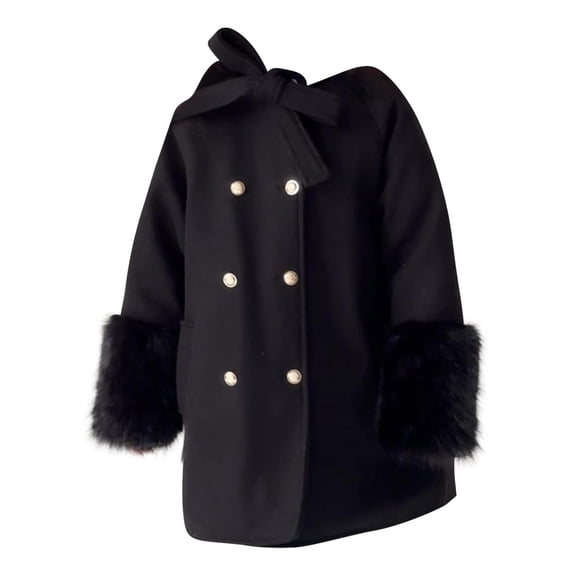 NOKIO Girls Dress Coat Kids Winter Warm Jacket Long Sleeve Button Trench Coat Pocket Long Peacoat Outerwear 1-12 Years Cute Wool Bowknot Girl Overcoat Dress Coat Outer Wear Winter