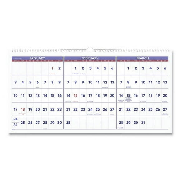 Deluxe Three-Month Reference Wall Calendar, Horizontal Orientation, 24 x 12, White Sheets, 15-Month: Dec 2025 to Feb 2027 | Bundle of 2
