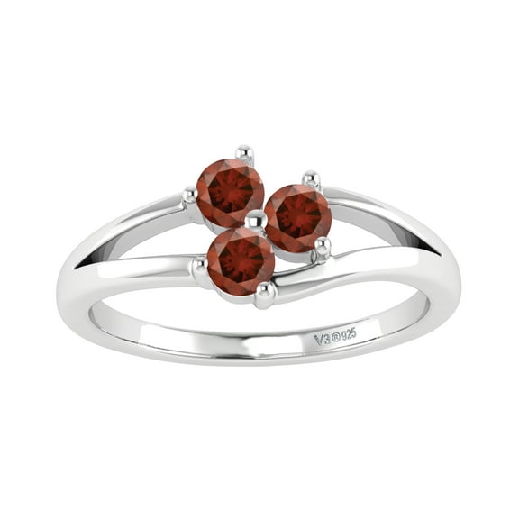 V3 Jewelry® 925 Sterling Silver with 1/3 CTTW Natural Red Diamond Three Stone Ring for Women