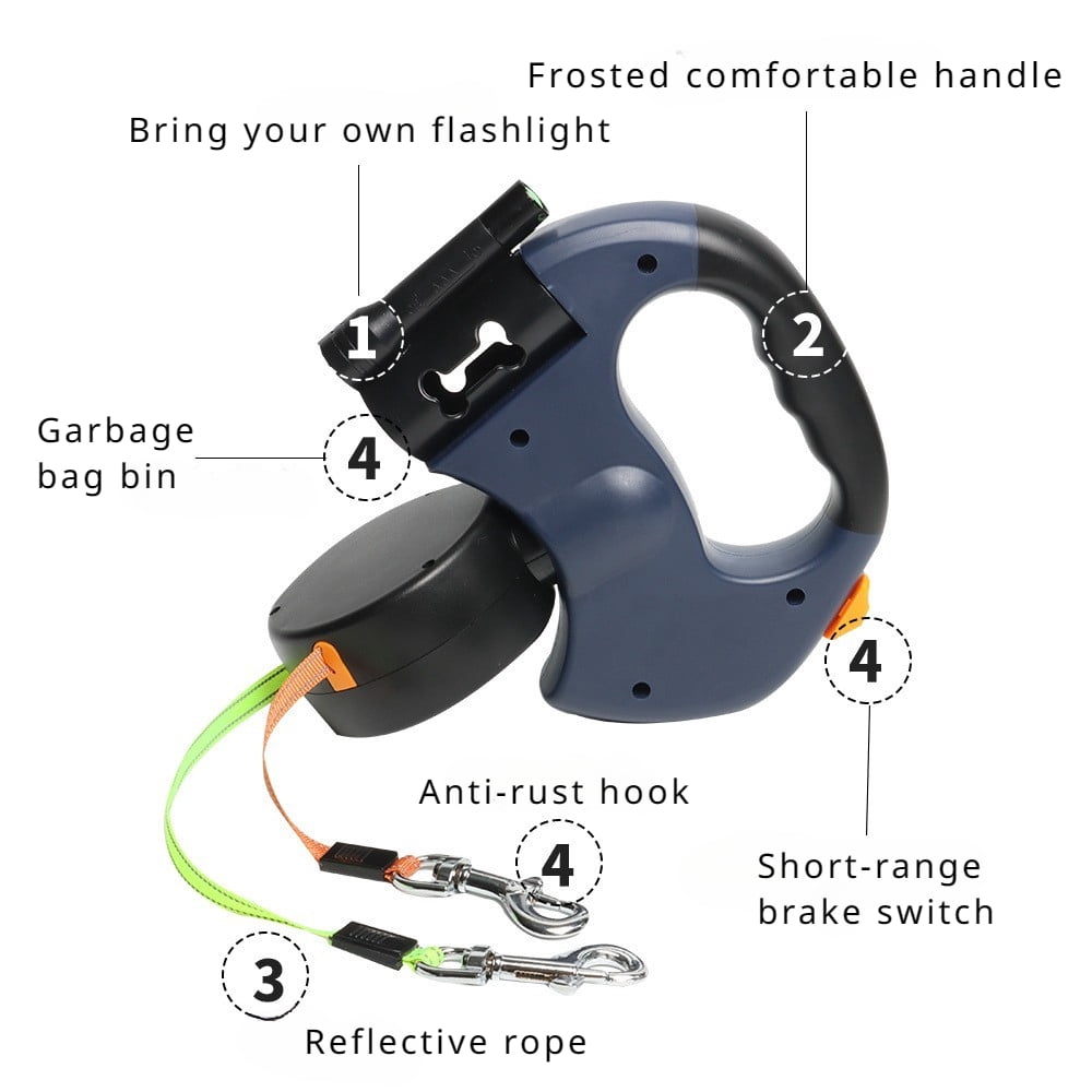 Tow two pet leash with flashlight can automatically rotate telescopic, suitable for small and medium-sized large dogs, go out portable, red