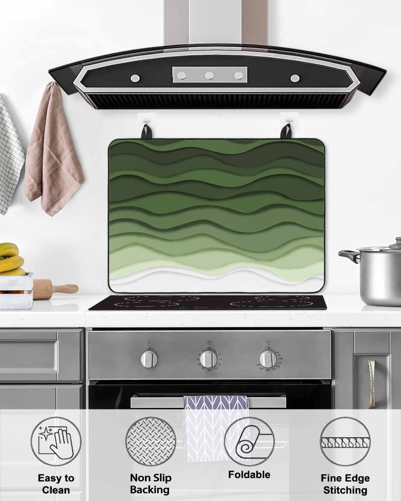 nqOlkjepod Large Induction Cooktop Protector Mat 24"x21", Green Ombre Stripes Stove Top Covers for Electric Stove, Modern Gradient Abstract Waves Art Stove Burner Cover Mats, Glass Top Stove Cover