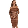 thumbnail image 6 of BEAUKEY Women Bandage Dress Auburn Slash Neck Mesh Long Sleeves Knee Length Female, 6 of 8