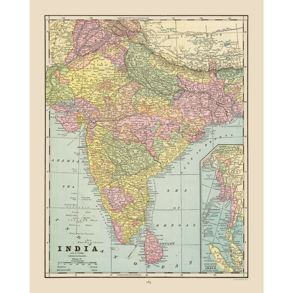 Historic Map - India - Cram 1892 - Vintage Wall Art