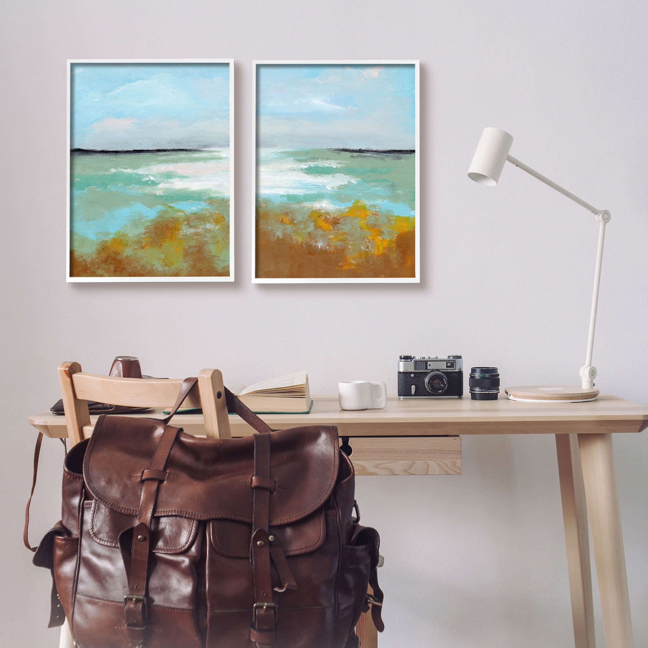 Stupell Industries Moss Abstract Grassy Landscape Painting White Framed Art Print Wall Art, Set of 2, Design by Nikita Jariwala