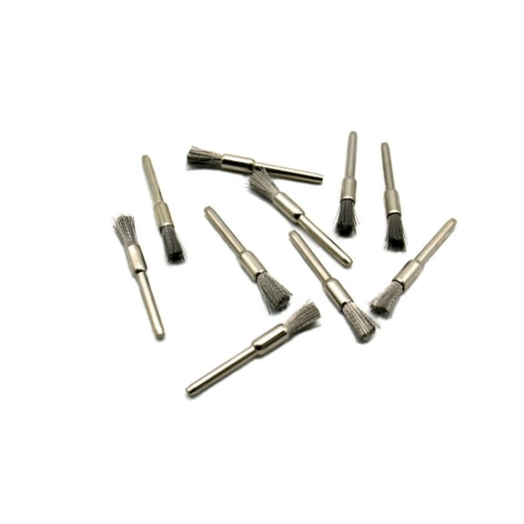 TEMO 10 pc Stainless Steel 1/4 Inch (6 mm) Pen Wire Brush #532 with 1/8 Inch (3 mm) Shank for Dremel and Compatible Rotary Tool