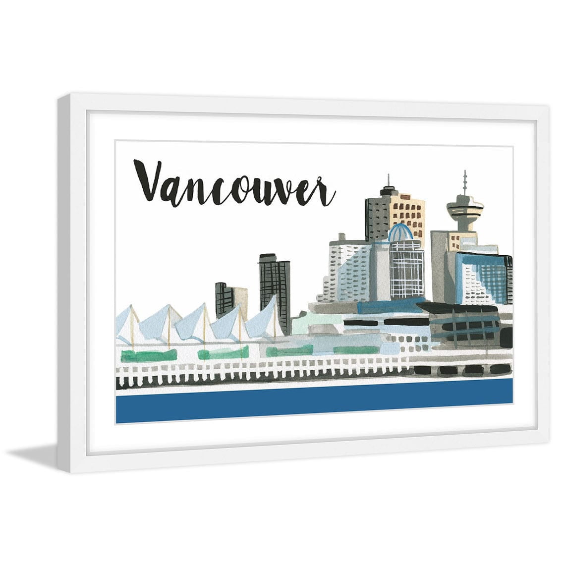 Marmont Hill "Vancouver Skyline" By Molly Rosner Framed Painting Art Print, 45.0" x 1.5"