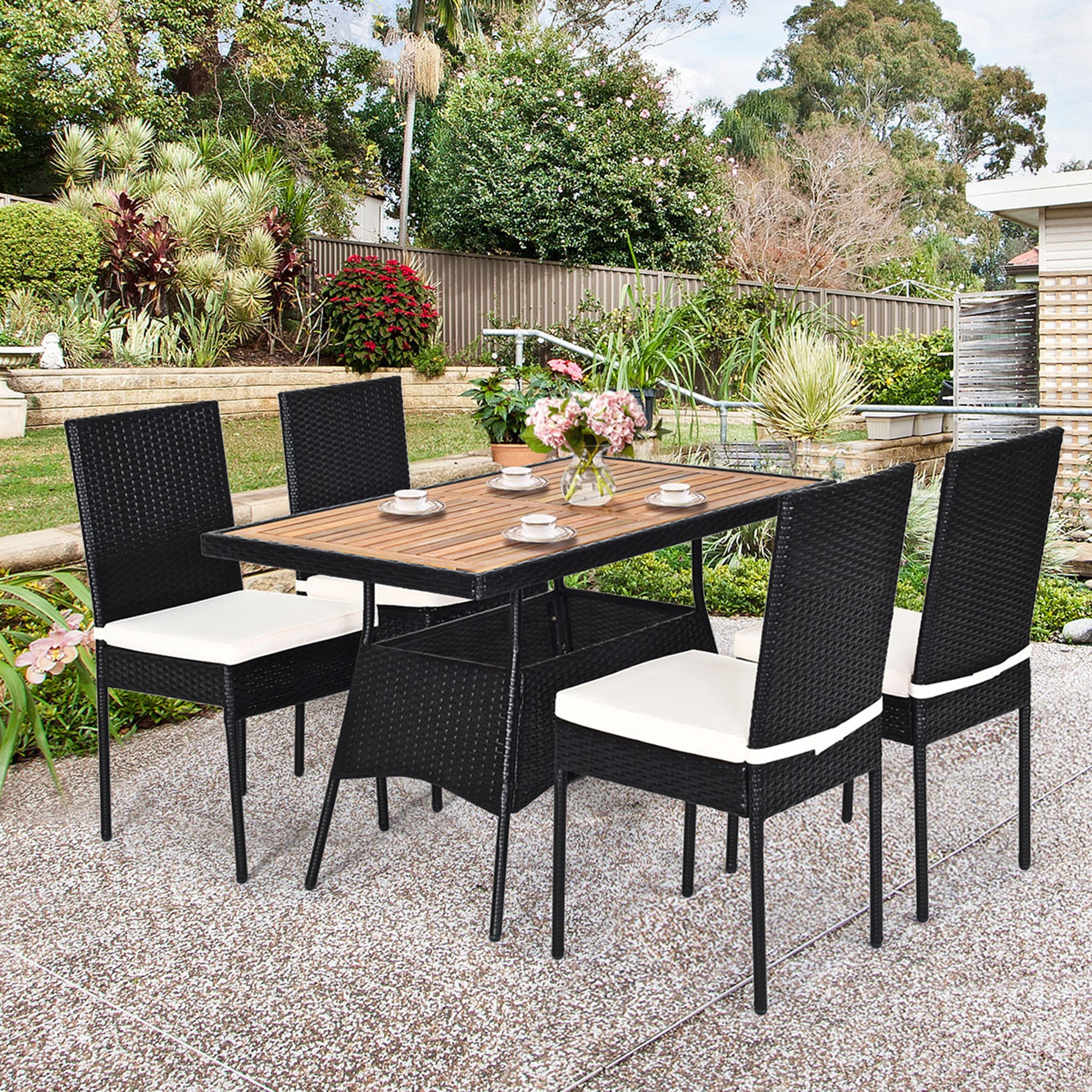 Gymax 5pcs Rattan Patio Dining Set Outdoor W Cushion Wooden Tabletop 4 Chairs Canada Gymax 5pcs Rattan Patio Dining Set, Wooden Outdoor Dining Set With Cushions