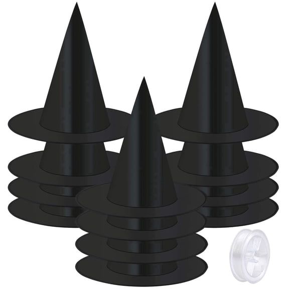 Elcoho 12 Pieces Halloween Costume Witch Hat with 100 Yards Hanging Rope for Halloween Yard Decoration