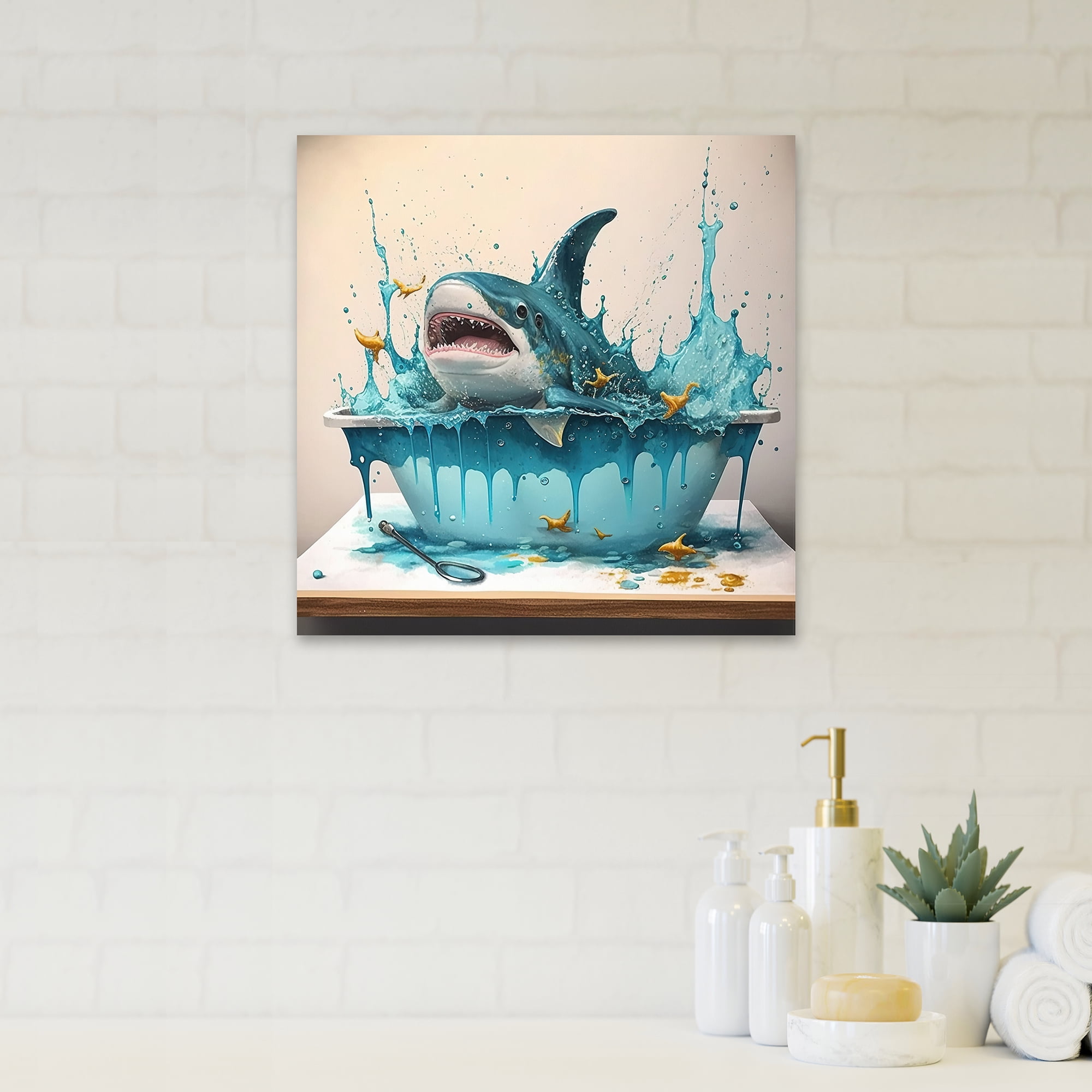 Designart Funny Shark In A Tub III Canvas Wall Art