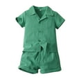 thumbnail image 2 of Fesfesfes 4T Boys Outfits Boys Suit Lapel Casual Short Sleeve Shirt Elasticized Shorts Two piece Set, 2 of 3