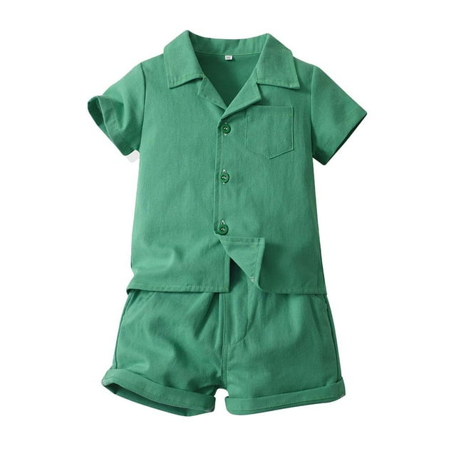 Boys Suit Lapel Casual Short Sleeve Shirt Elasticized Shorts Two-piece Set
