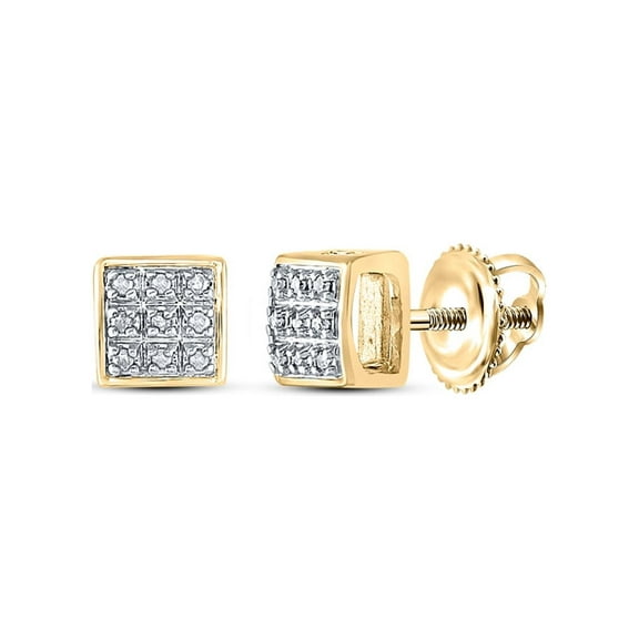 10kt Yellow Gold Mens Round Diamond Square Earrings 1/20 Cttw