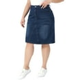thumbnail image 4 of Agnes Orinda Women's Plus Size Denim Skirt High Waist Knee Length Stretch Casual Midi Jean Pencil Skirts with Pockets 1X Dark Blue, 4 of 6
