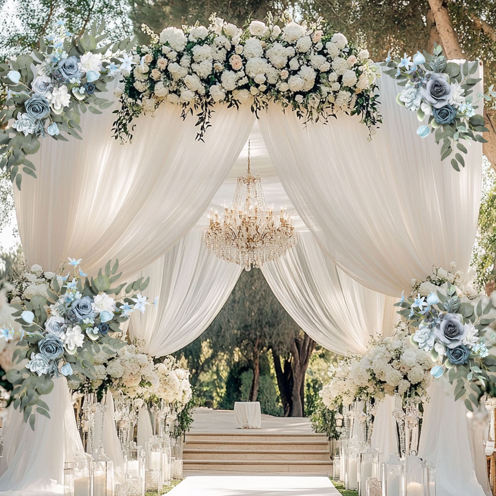 Wzzjkit Artificial Wedding Arch Flowers Kit Pack of 2, Arch Flowers Hanging Silk Flowers Arrangement Ceremony Spring Fake Rose Arbor Background Floral Party Outdoor Decor