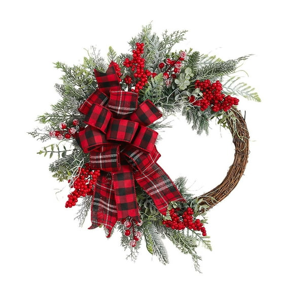 18in Christmas Wreath with Linen Bow – Artificial Holiday Door Wreath for Front Door, Indoor Outdoor Wall Decoration, 2026 Festive Home Décor