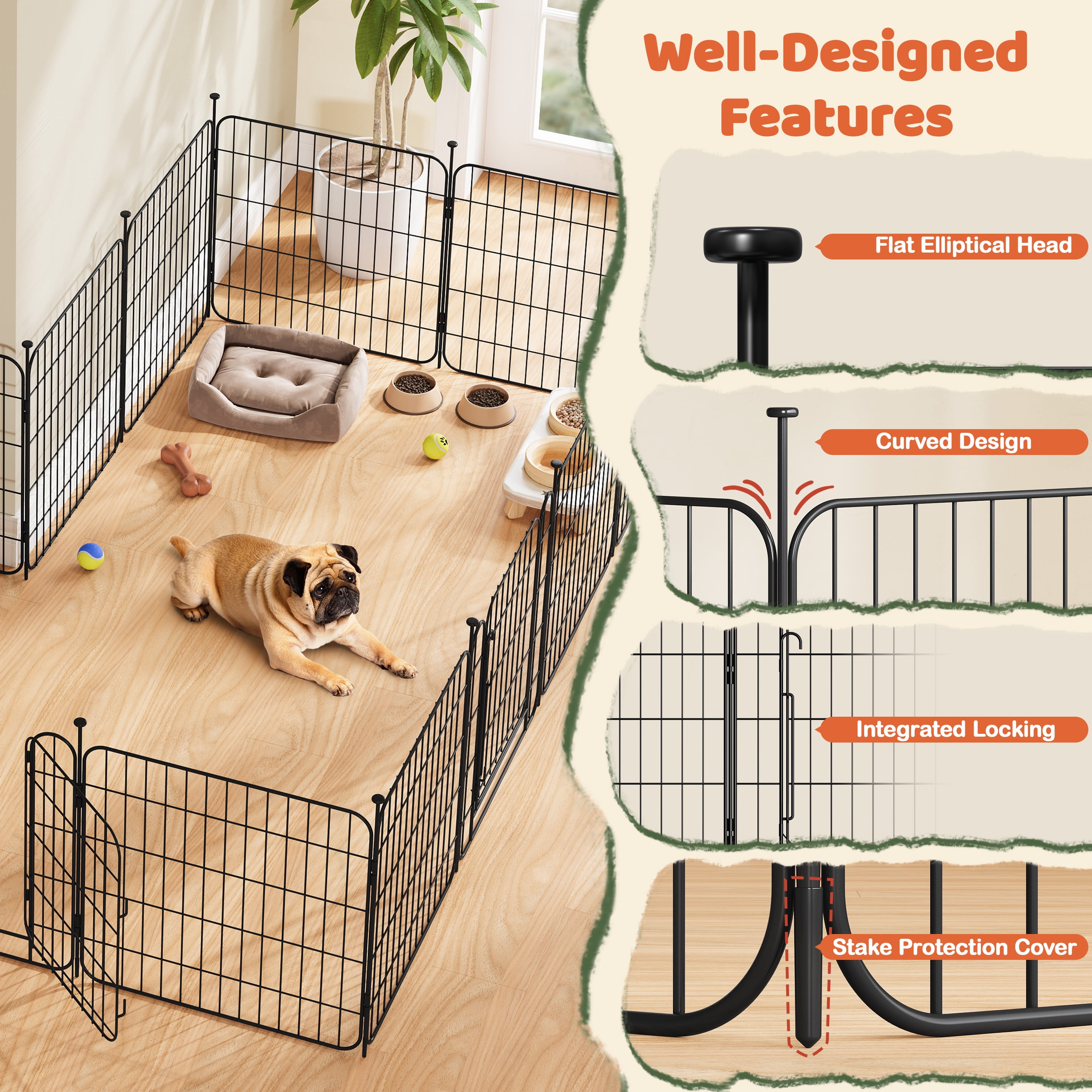 Renwick 24" Tall Foldable Dog Playpen Panels with Door, 16 Panels, Black