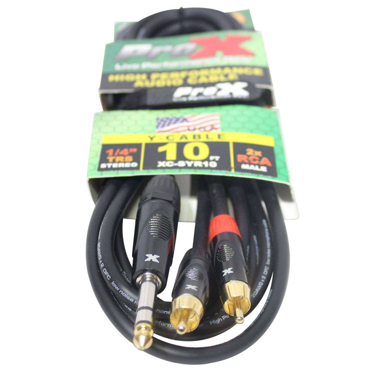 ProX XC-SYR10 10' 1/4" TRS-M Stereo to Dual RCA-M Unbalanced High Performance Audio Cable