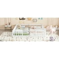 thumbnail image 2 of Double Twin Floor Bed with Fence & Guardrails - White, Sturdy & Compact, 2 of 24