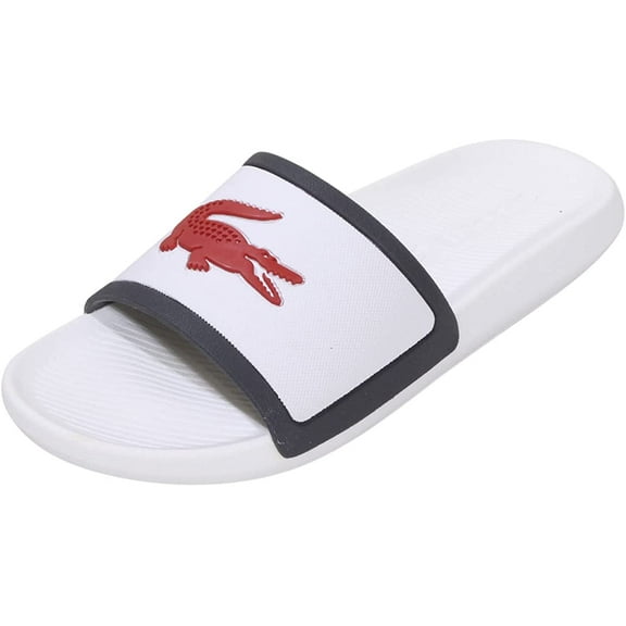 Lacoste Mens Croco Slide Sandal 9 White/Navy/Red