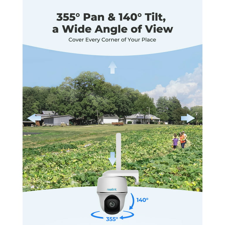 &Tilt, 2-Way REOLINK 355°/140° LTE Camera, Smart 4MP Detection, Person/Vehicle Outdoor -US PT Talk, Battery-Powered Plus Wireless Go 3G/4G Version Pan Security