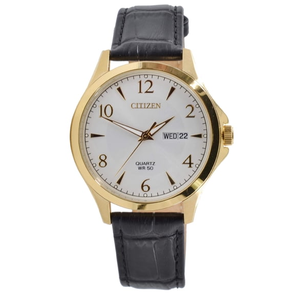 Citizen Quartz Silver Dial Black Leather Men's Watch BF2003-25A