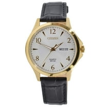 Citizen Men's Eco-Drive Wrist Watch, Silver Dial, Black Leather Band ...