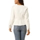 thumbnail image 3 of CHAQUETA DE JEANS PARA MUJER INSPIRADA CHIC, CON BOTONES, HEM PEPLUM, MANGAS LARGAS, CORTA, COLOR BLANCO, TAMAÑO 3XL, 3 of 7