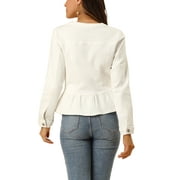 INSPIRE CHIC Womens Denim Jackets Button Down Peplum Hem Long Sleeves Cropped Jean Jackets White L