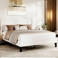 thumbnail image 1 of Full Size Velvet Bed Frame/Vertical Channel Tufted Wingback Headboard/Upholstered Platform Bed/Wood Slats/No Box Spring Needed/Easy Assembly/Beige, 1 of 9