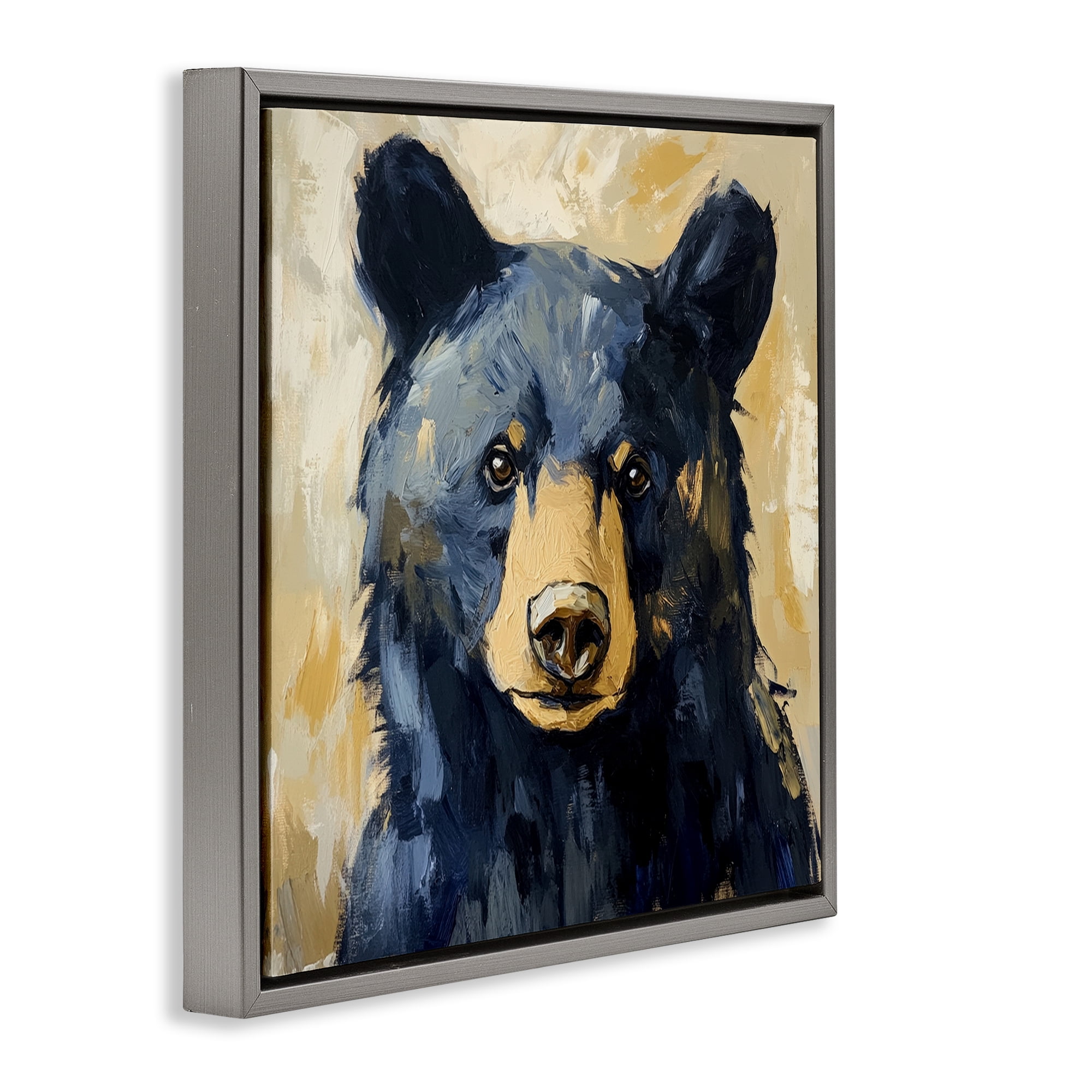 Stupell Industries Big Bear with Brushstrokes Gray Framed Floater Canvas Wall Art, design by Petal Prints Design