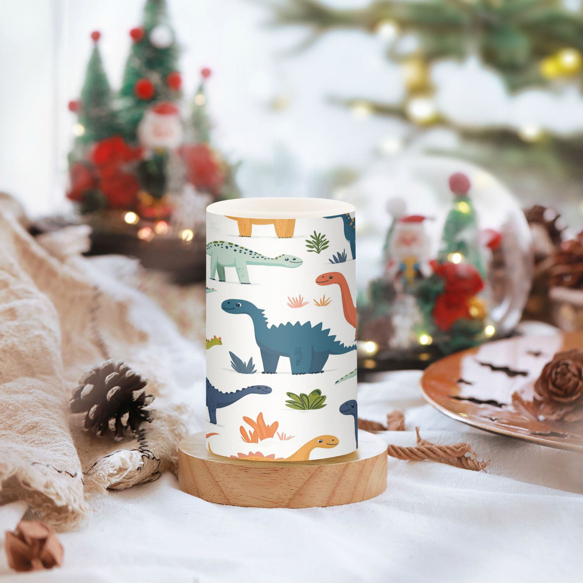 Yayeee Flameless Candles with Remote Flickering Battery Operated Multi Color Changing, Dinosaur Pattern