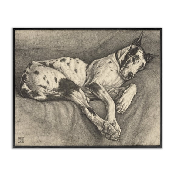 Stupell Industries Sleeping Hound Drawing Black Framed Giclee Art, design by Bertha Van Hasselt