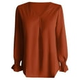 thumbnail image 3 of Gyexs Long Sleeve Dressy Shirts for Women Business Casual V Neck Tunic Tops Loose Fit Chiffon Workwear Blouses Coffee, Size S, 3 of 5