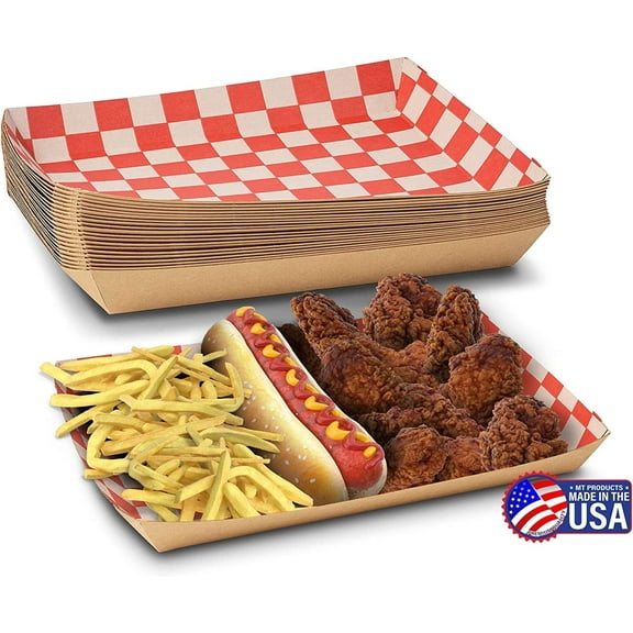 MT Products Cafeteria Food Tray 10" Red & White Paper Lunch Tray Pack of 20