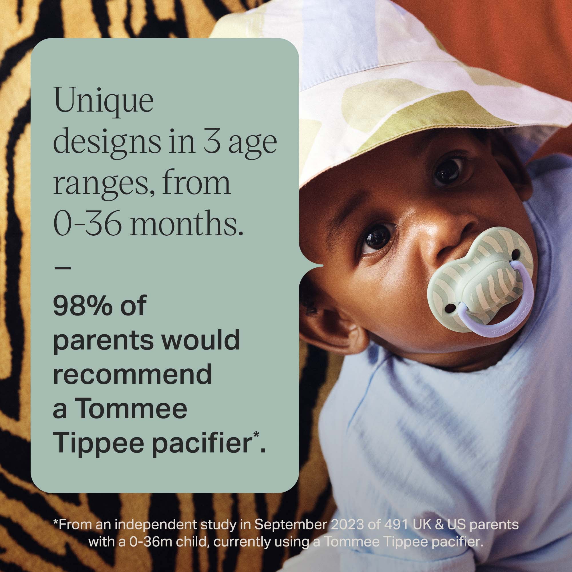 Tommee Tippee Ultimate Fit Pacifier, 18-36 Months, 2 Pack, Reusable sterilizer case included, Symmetrical nipple, Air holes, Polka Pet and Treat Time