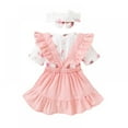 thumbnail image 2 of 3pcs Été Bébé Vêtements Ensemble Pétale Motif Mignon Manches Courtes Robe + Bandeau + Jupe, 2 of 7